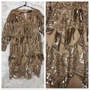 Gold embroidered Sequin tassel maxi dress